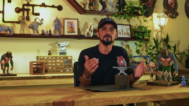Bruno no estúdio Kraken, primeira aula do curso de pintura